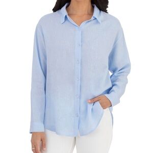 Blank NYC Women’s Light Blue Button-Up Linen Blend Shirt